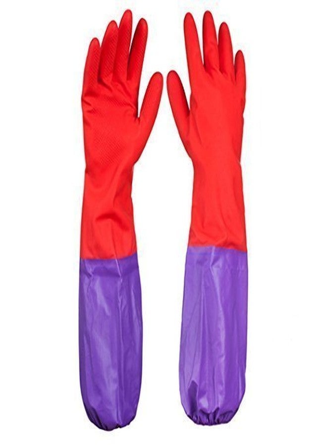 EAYIRA Flock Lined Latex Rubber Reusable Household Kitchen Long Elbow Length Gloves (Free Size) Colour May Vary, Pair of 1 - Image 2